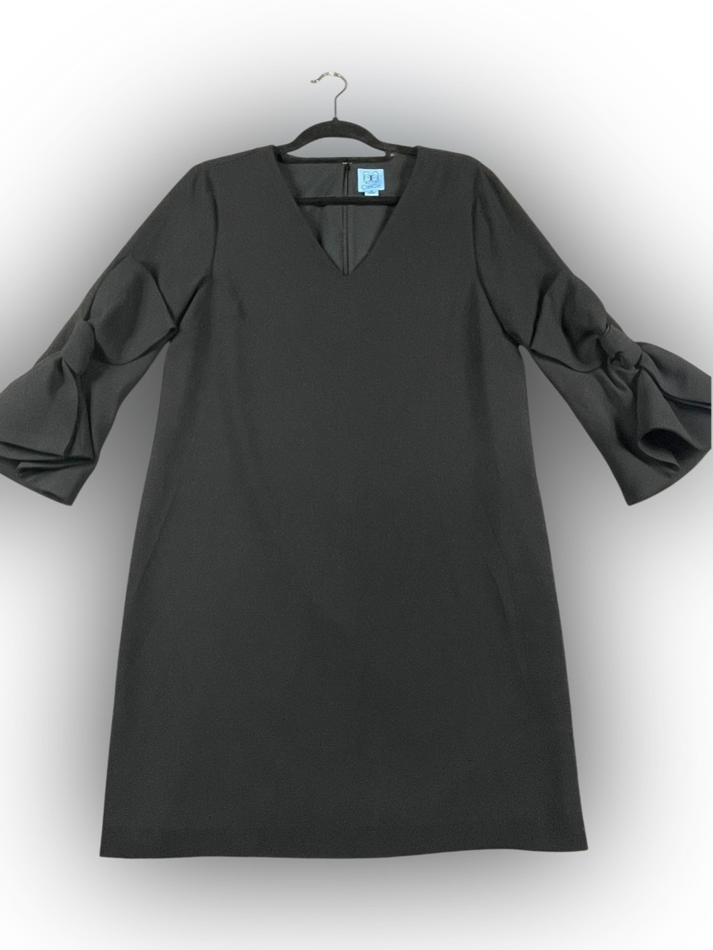 CeCe Black Crepe V-neck 3/4 Sleeve Bows Cocktail Party Feminine Dress - Sz 10